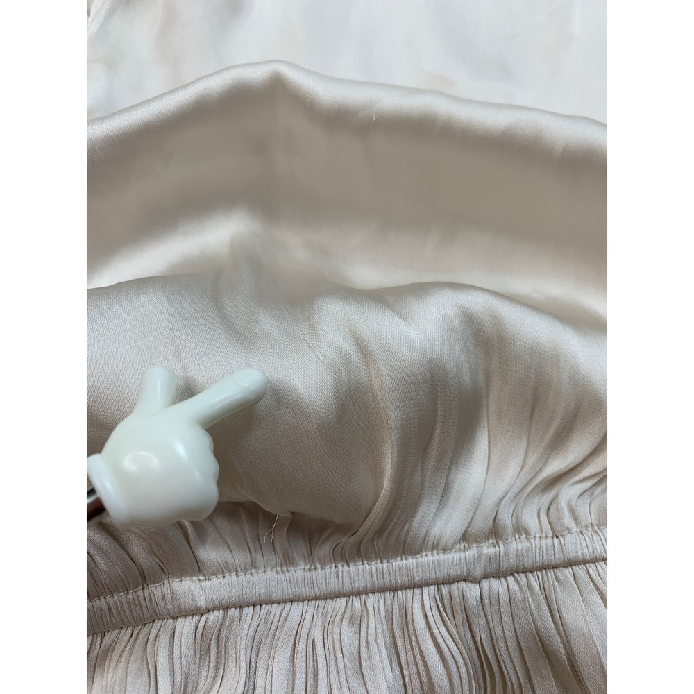 RESET By Jane Jamie Satin Silky Mini Dress Champagne Tiered Ruffle Flaws - Picture 6 of 11